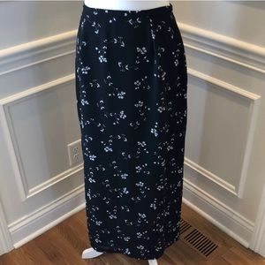 Vintage 90s Black & White Floral Maxi Long Straight Skirt